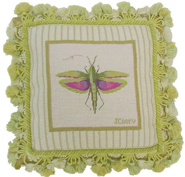 Flying Grasshopper - 12" x 12" needlepoint pillow