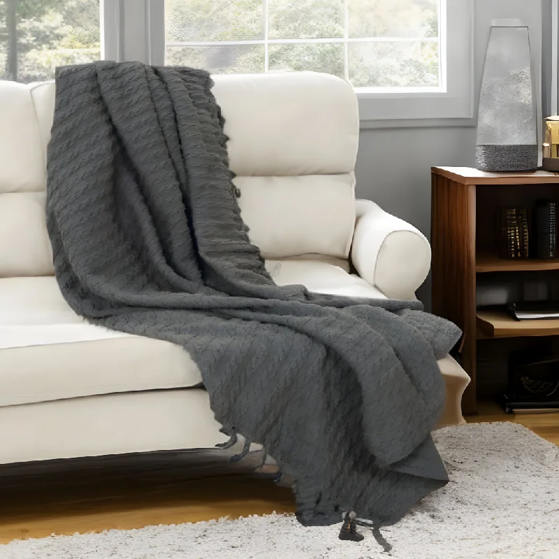 Gray Knitted 100% Cotton Throw Blanket