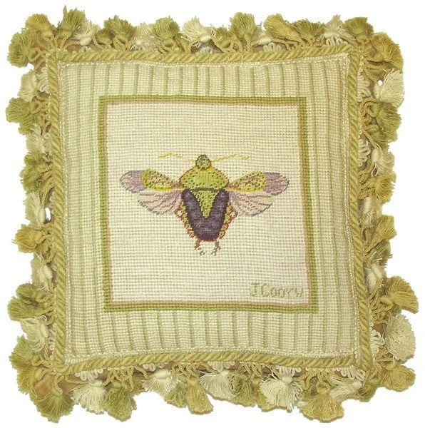 Green Bug - 12" x 12" needlepoint pillow