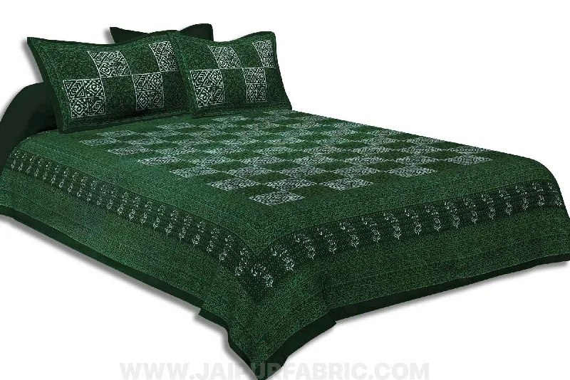 Green Check Pure Cotton Jaipuri Dabu Print Bedsheet