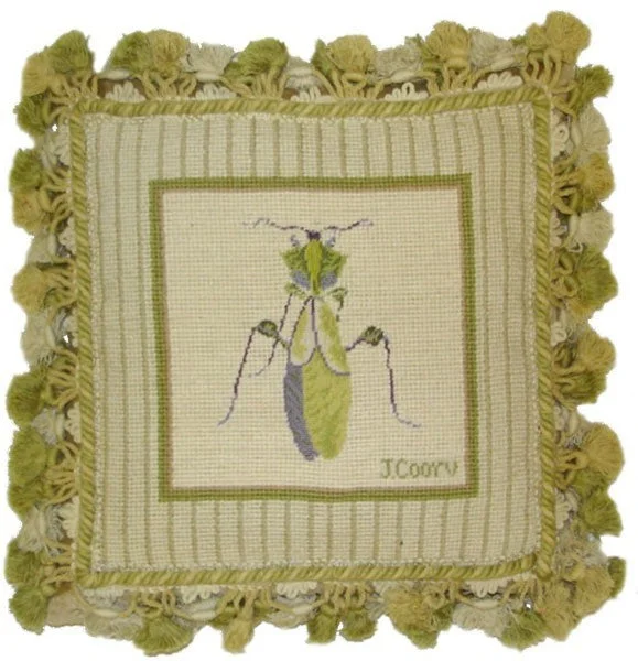 Green Grasshopper - 12" x 12" needlepoint pillow