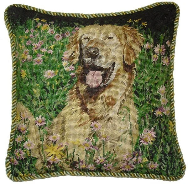 Happy Dog - 16 x 16" needlepoint pillow