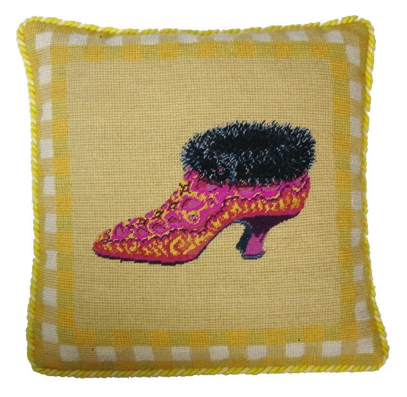 Fur Lined Shoe - Needlepoint Pillow 14x14