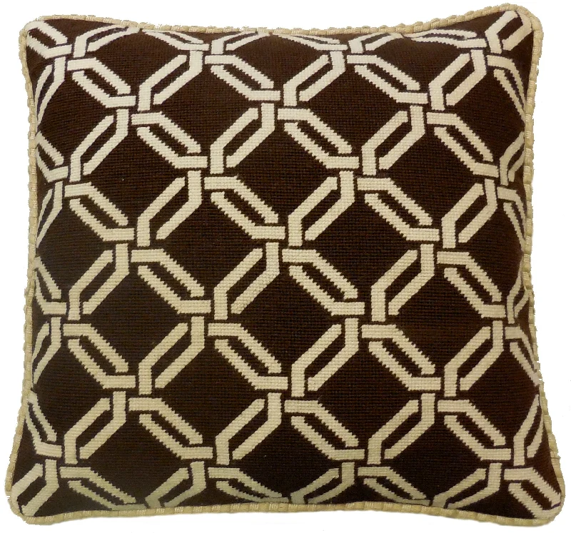 Tan on Brown Chains- Needlepoint Pillow 19x19