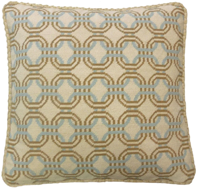 Tan & Blue Interception II - Needlepoint Pillow 19x19