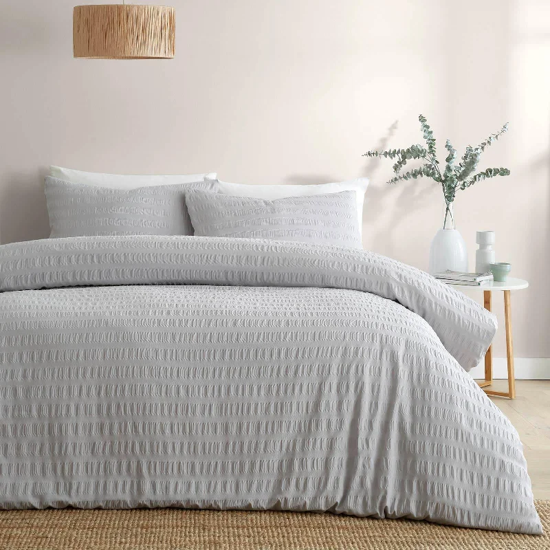 Honley Seersucker Duvet Cover Set Silver