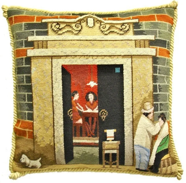 House and People - 17" x 17" needlepoint pillow