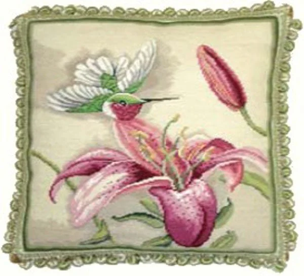 Humming Bid and Pink - 18" x 20" needlepoint pillow