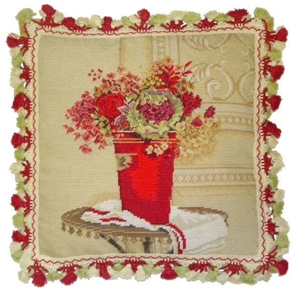 Hydrangeas in Red - 19 x 19" needlepoint pillow