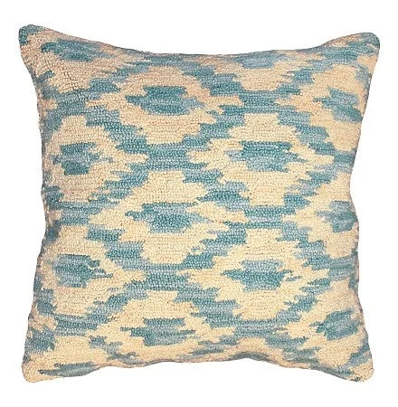 Ikat  Peacock 18" x 18 Hooked Wool Pillow