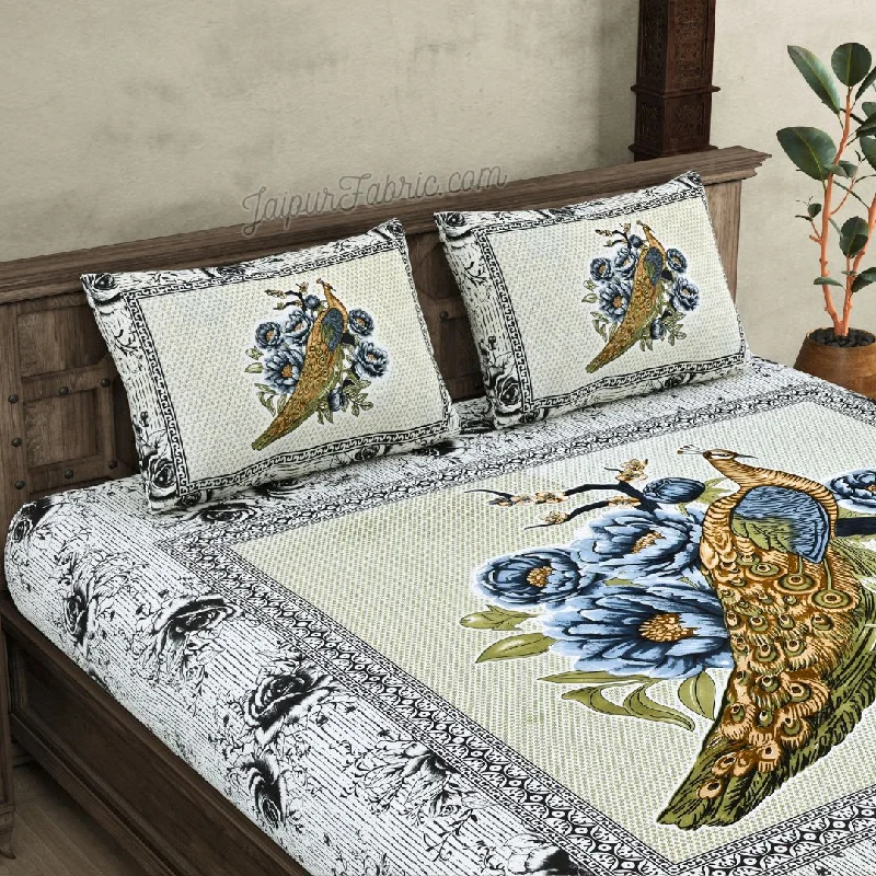 Indigo Night Peacock Symphony Cotton Double Bedsheet Kohler-Peacock Fusion