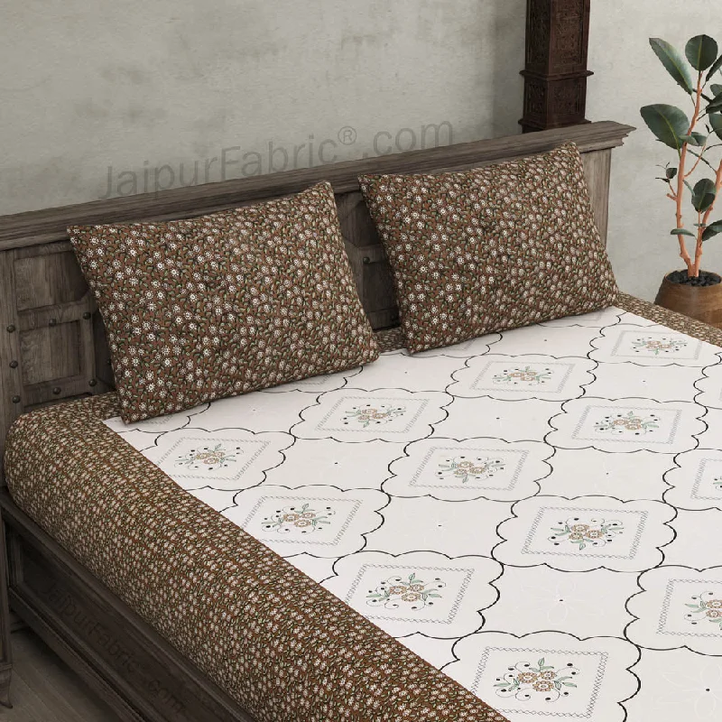 Jaipuri Jharokha Brown Double Bedsheet