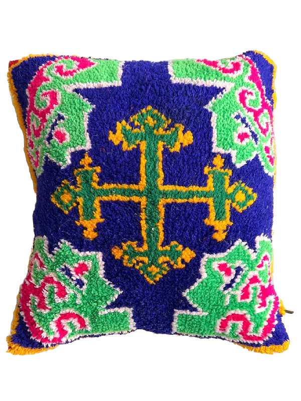 Kalaat M'Gouna's Vintage Pillow - Symbolic, Blue/Green