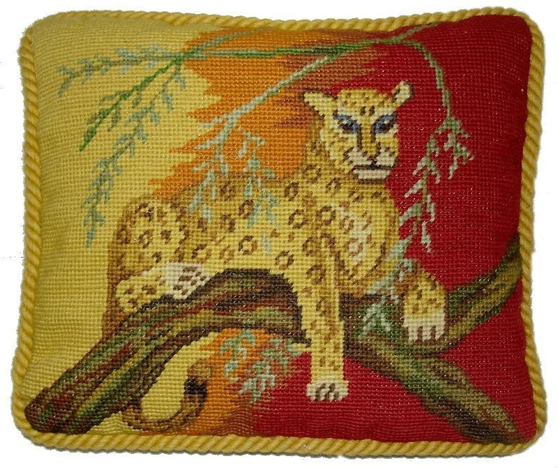 Leopard in Tree - 10" x 12" needlepoint pillow