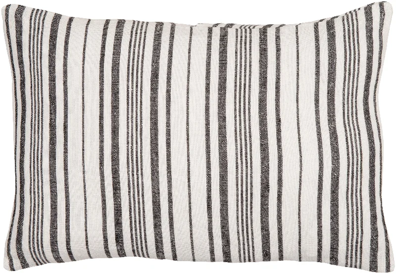 Linen Stripe Black Buttoned Pillow