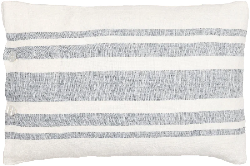 Linen Stripe White Buttoned Pillow