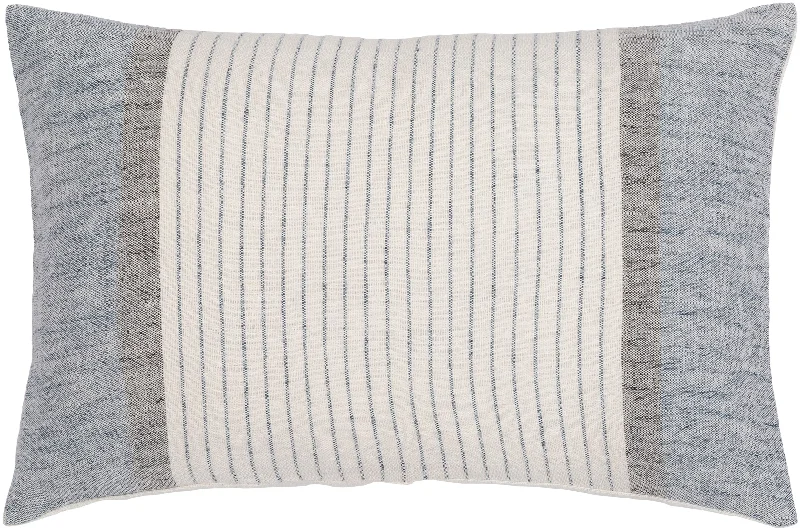 Linen Stripe Gray Buttoned Pillow