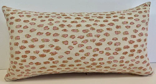 Luxury Outdoor Lumbar Pillow - 22" x 12" - Pink Leopard Cream ; Sunbrella, or equivalent, fabric with fiber fill