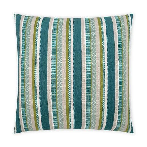 Luxury Outdoor Pillow - 18" x 18" - Oriana-Tahiti; Stripes of Greens, White and Turquoises