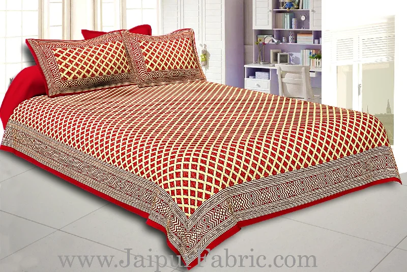 Maroon  Border Cream Base  Retro Pattern With Golden Print Super Fine Cotton Double Bed Sheet