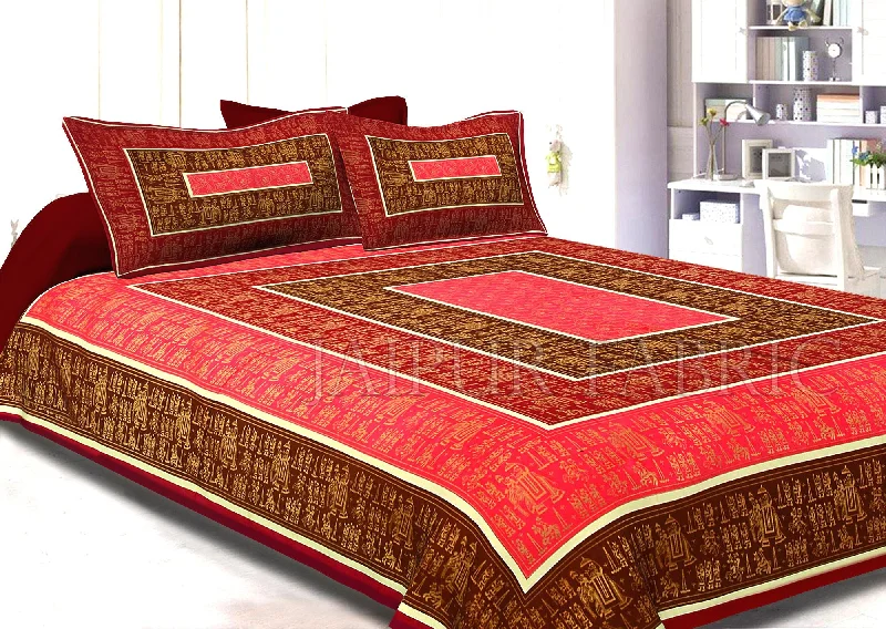 Maroon Border GoldeN Barat In Rectangle Pattern Super Fine Cotton Double Bedsheet