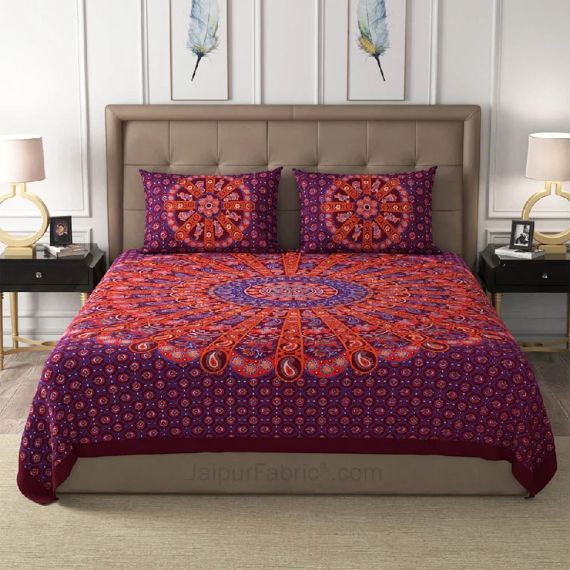 Maroon Paisley Mandala Cotton Double Bedsheet