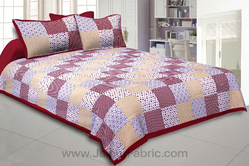 Maroon Polka Checks Double Bedsheet