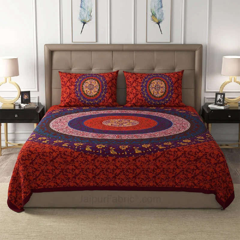 Maroon Rangoli Mandala Cotton Double Bedsheet