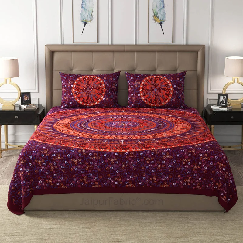 Maroon Shahi Barat Mandala Cotton Double Bedsheet