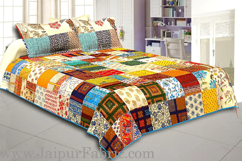 Mix Tukdi Super Fine Cotton Golden Print Double Bedsheet