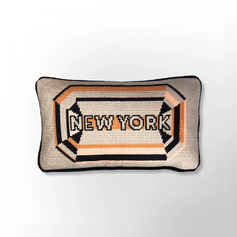 New York Gem Embroidered Needlepoint Pillow