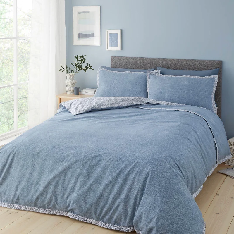 Oslo Textured Trim Duvet Cover Set Denim