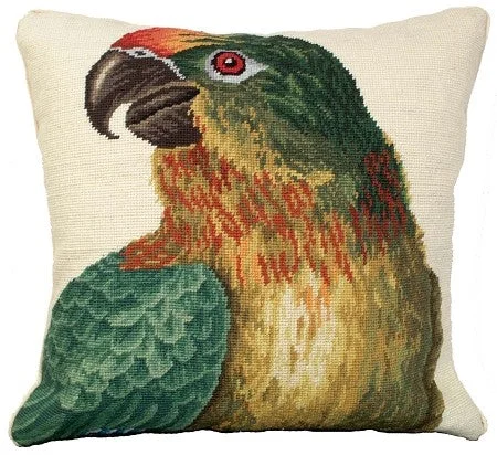 Parrot Looking Left, 18" x 18" Needlepoint Pillow