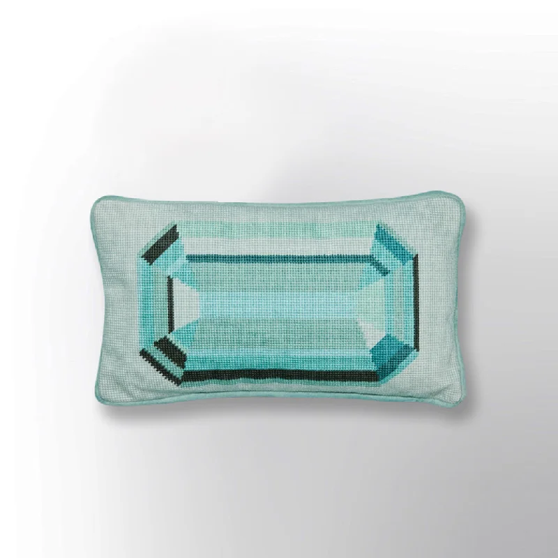 Mini Blue Emerald Embroidered Needlepoint Pillow