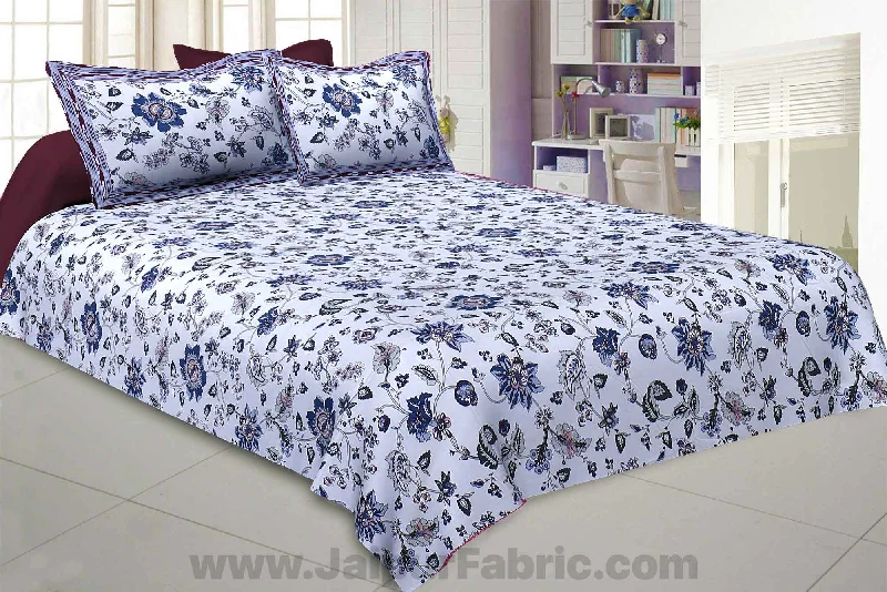 Pure Cotton 240 TC Double bedsheet in blueish floral pattern