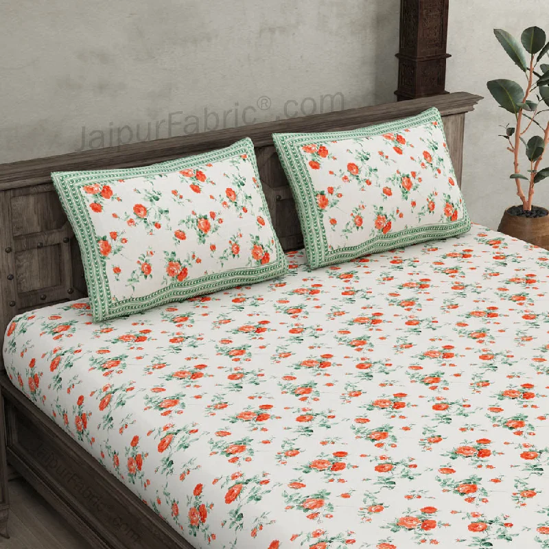 Pure Cotton 240 TC Double bedsheet in green bouquet print