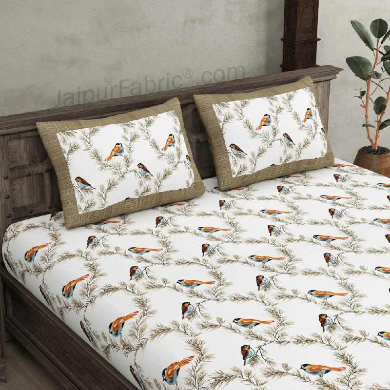 Pure Cotton 240 TC Double bedsheet indian bird print brown