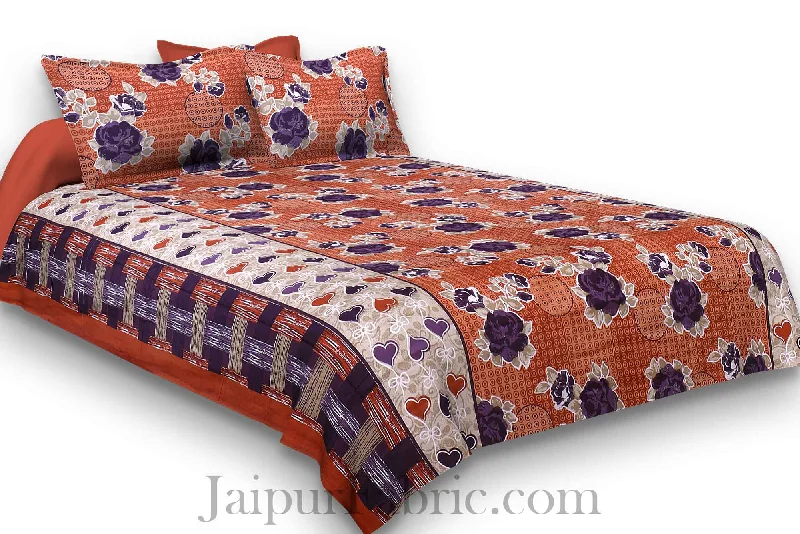 Pure Cotton Brown Base Purple Floral Jaipuri Procian Bedsheet