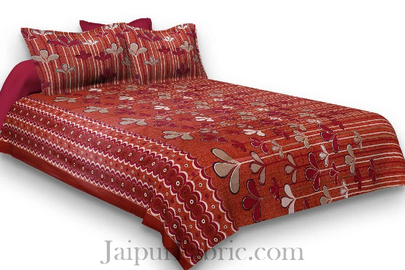 Pure Cotton Chery Base Red Leaves Print Jaipuri Procian Bedsheet