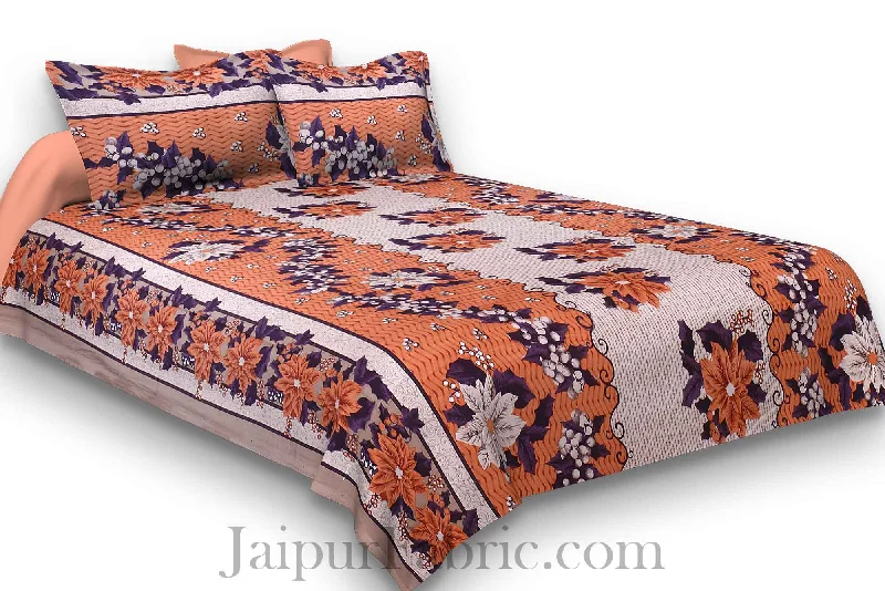 Pure Cotton Mistyrose and Brown Color Floral Jaipuri Procian Bedsheet