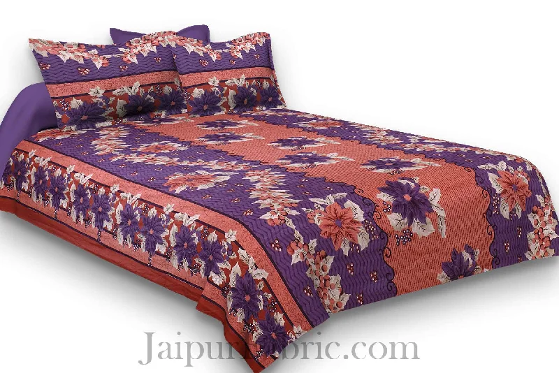 Pure Cotton Rusty and Purple Floral Jaipuri Procian Bedsheet