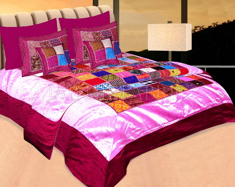 Purple Base Handmade Gota Patchwork Double Bed Sheet