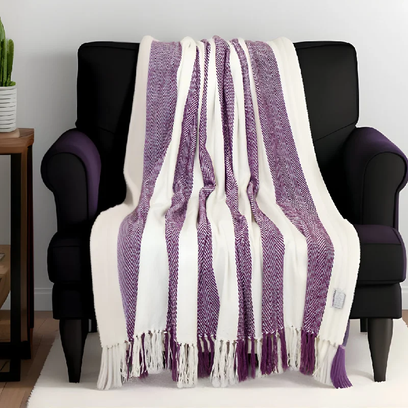 Purple Woven Cotton Throw Blanket