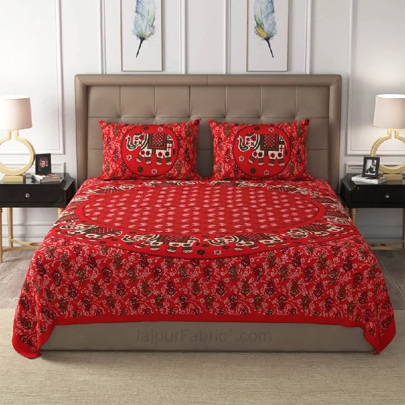 Red Elephant Mandala Cotton Double Bedsheet