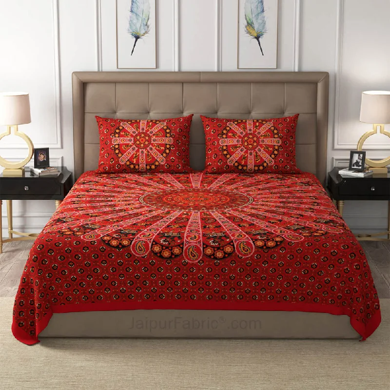 Red Paisley Mandala Cotton Double Bedsheet