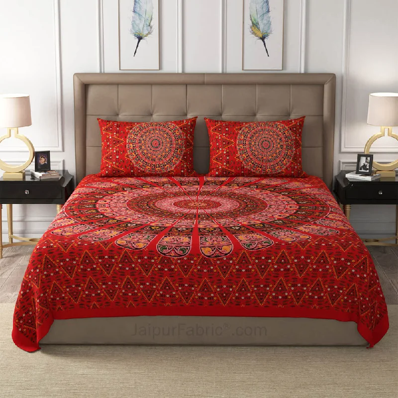 Red Zigzag Mandala Cotton Double Bedsheet