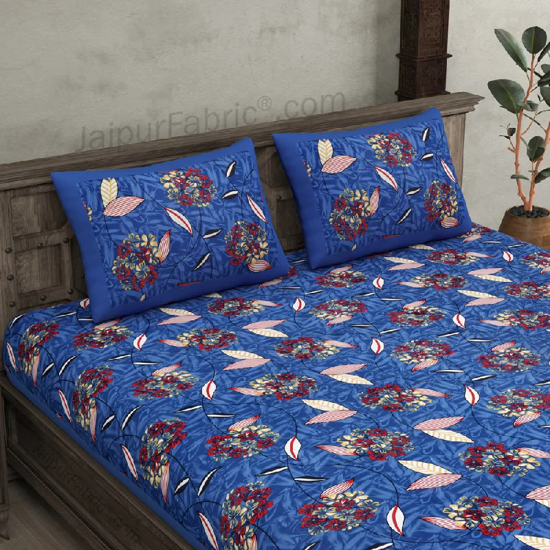 Royal blue Flowery Double Bedsheet