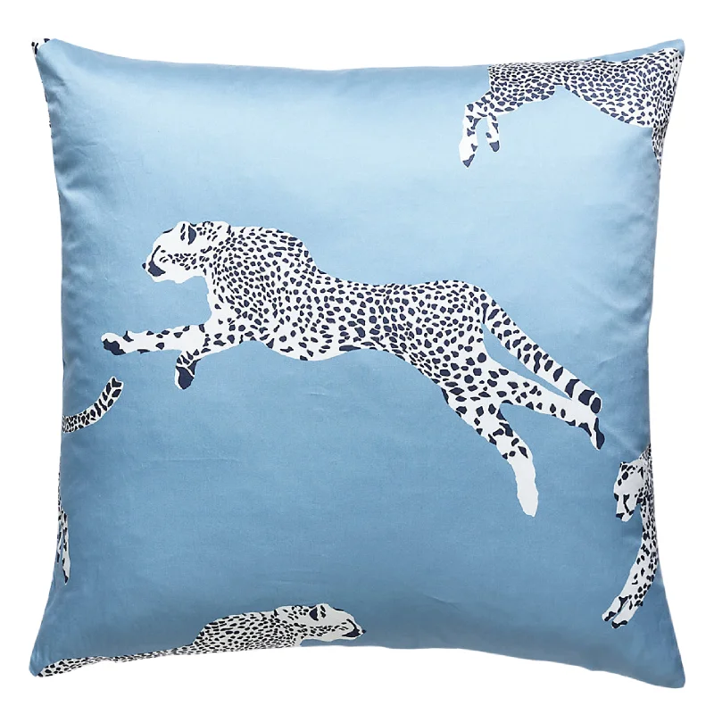 Sky Blue Leaping Cheetah Pillow