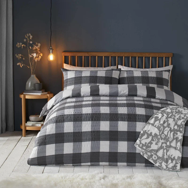 Seersucker Gingham Duvet Cover Set Charcoal