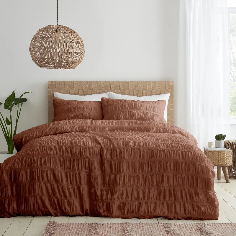 Seersucker Duvet Cover Set Terracotta